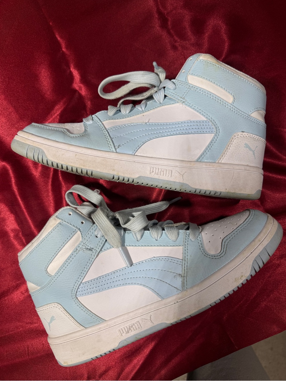 Puma Light Blue and White High-Top Sneakers